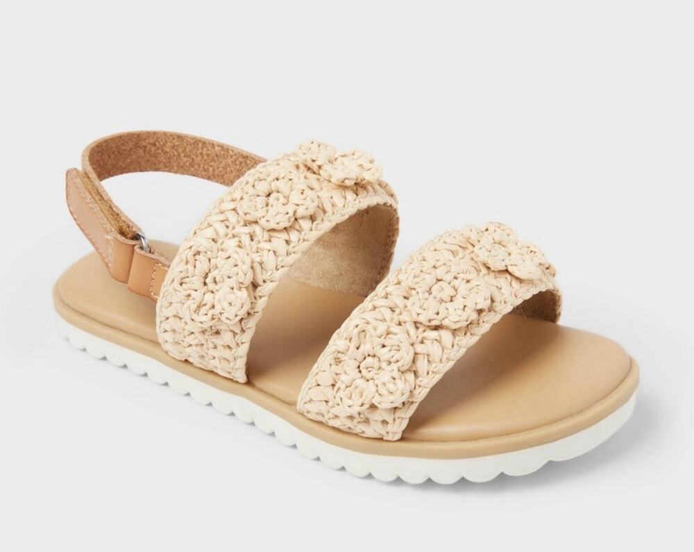 Cat & Jack Denitra Raffia Sandals Toddler Girls Size 6 Tan Floral NWT